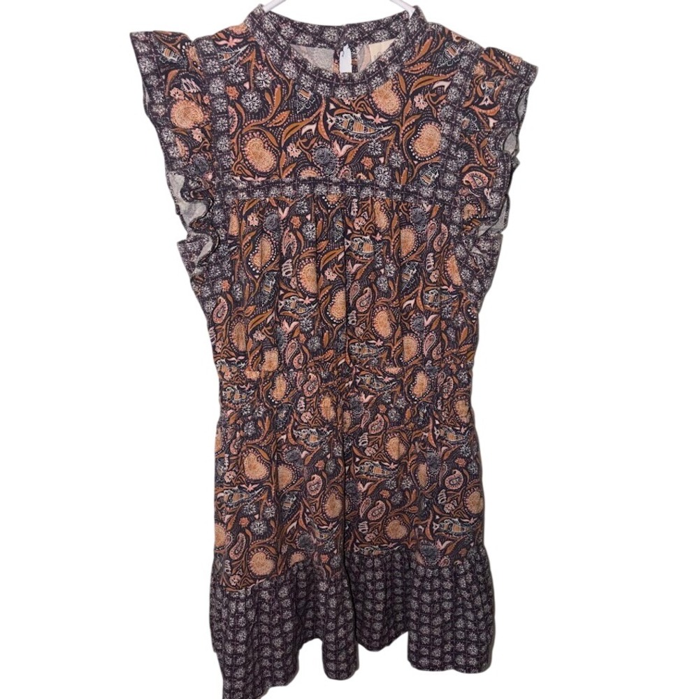 Universal Thread Paisley Flutter Sleeve Mini Dress Navy Rust Floral Medium